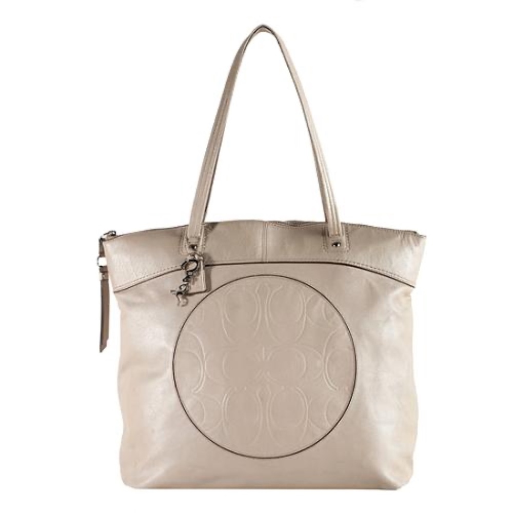 Coach Leather Neutral Tote Circle Embossed Signature Zip “Laura”